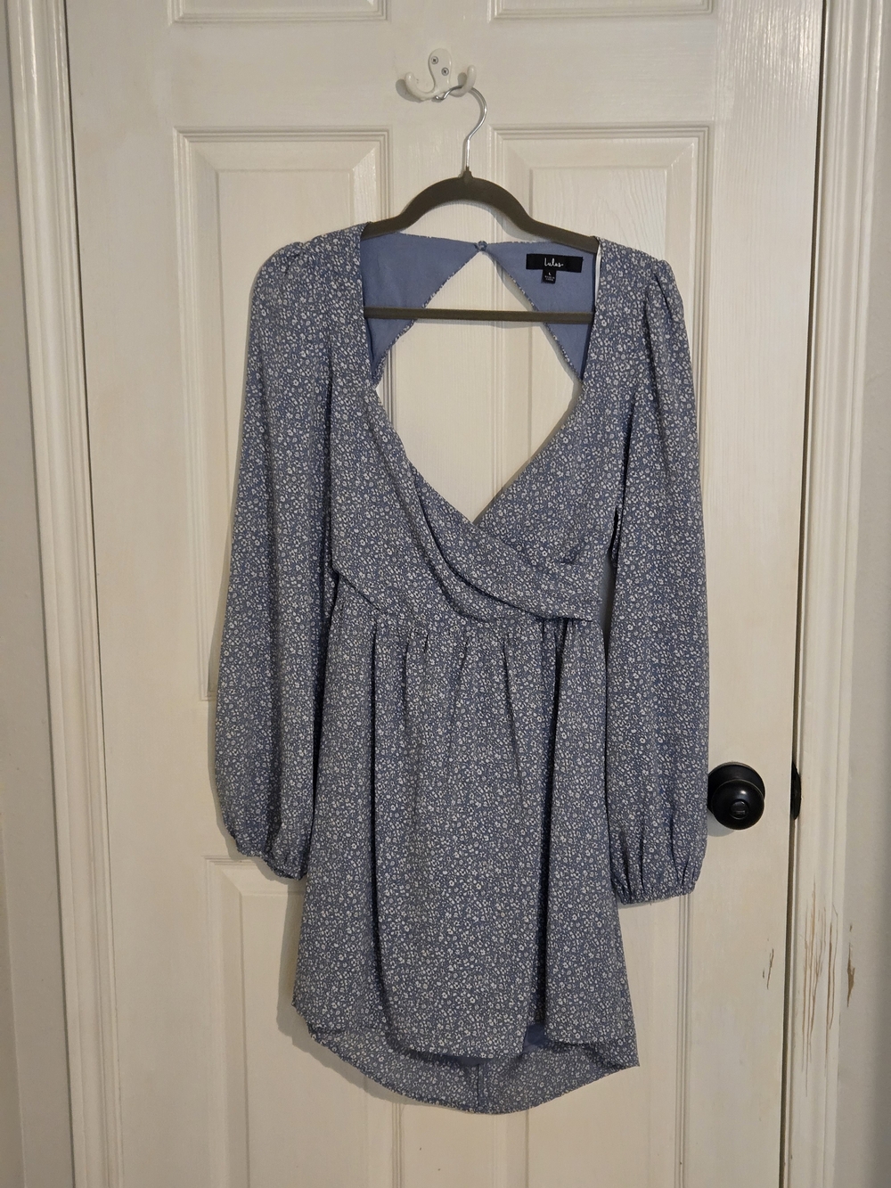 Lulu's Dusty Blue Floral Long-Sleeve Mini Dress